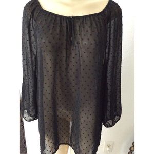 OLD NAVY BLACK SHEER TEXTURED BLOUSE